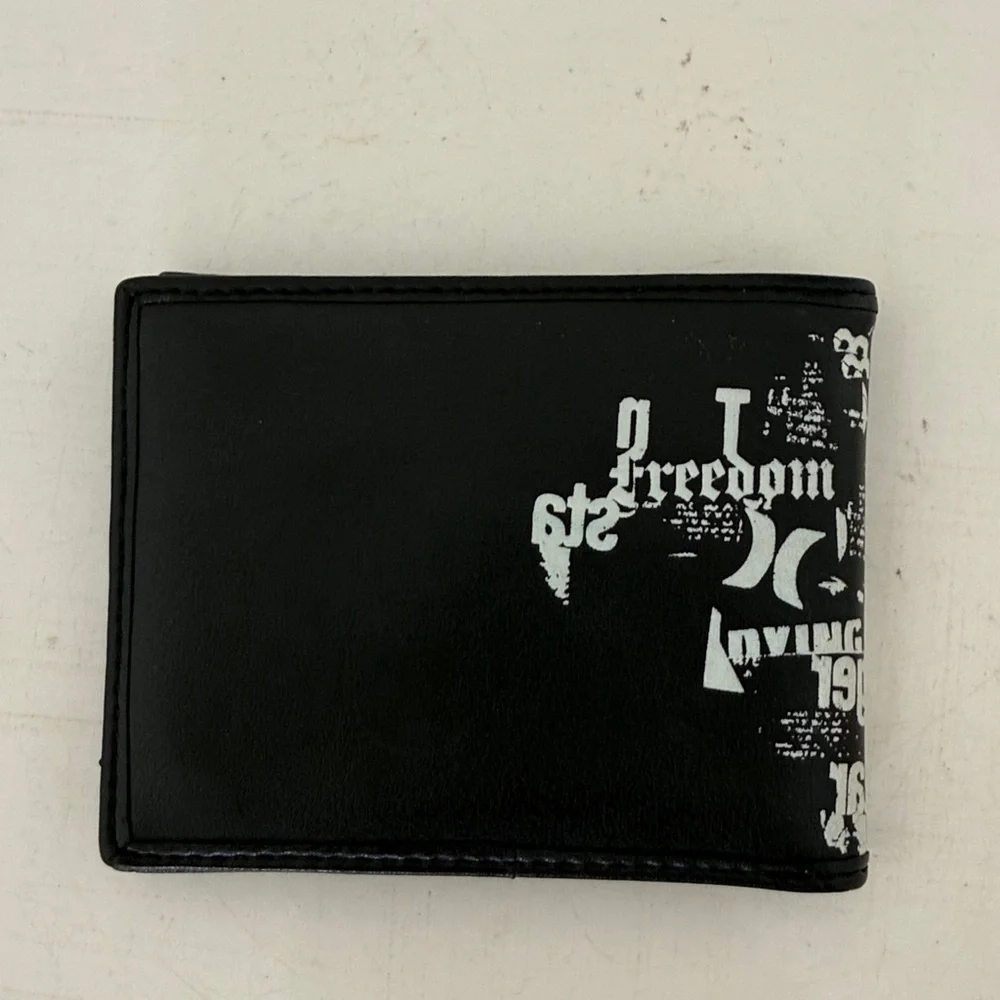 Hurley Bi-Fold Black and White Graphic Faux Leather Wallet